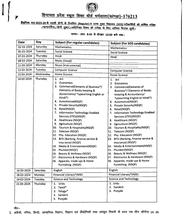 Hp Board 10th Date Sheet 2024 Out Check Hpbose 10th Class Exam Date